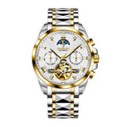 Sollen SL809 Multi-Function Watch - Men's Moonphase Sunray Dial Luminous Markers 3-Bead Stainless Steel Bracelet Wristwatch