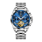 Sollen SL809 Multi-Function Watch - Men's Moonphase Sunray Dial Luminous Markers 3-Bead Stainless Steel Bracelet Wristwatch