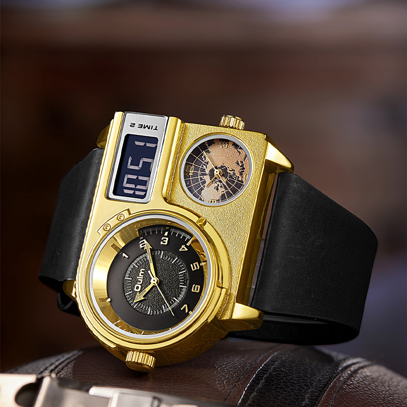 Oulm HP5026 Live Edition Men's Tactical Watch - Cyberpunk Multi Time Zone Ana-Digi Dual Core Armor Case Wide Strap Sport Wristwatch
