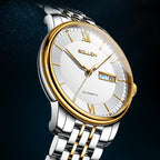 Sollen 9050 Automatic Watch - Men's Dual Calendar Sunray Dial 9-Bead Stainless Steel Bracelet Wristwatch