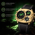Oulm HP9865 Live Edition Men's Tactical Watch - Cyberpunk Multi Time Zone Dual Movement Armor Case with Built-in Compass Wide Strap Sport Wristwatch