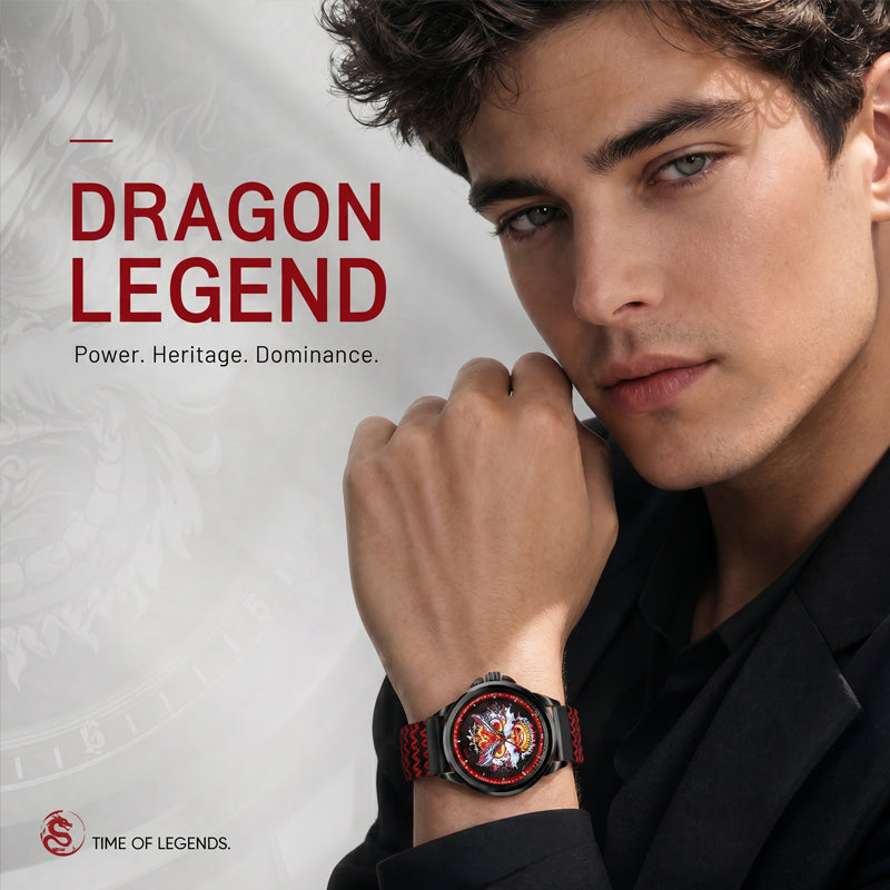 WLS6158 Quartz Watch - Live Edition Men's Streetwear 43mm Black Case Chinese Lion Dance Cultural Dial Luminous Facing Sport Silicone Elastic Woven Strap Wristwatch
