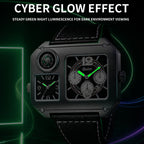 Oulm HP9150 Quartz Watch - Live Edition Men's Heavy Steampunk Dual Time Zone Industrial Black Case Luminous Hands Compass Wide Leather Strap Tactical Wristwatch