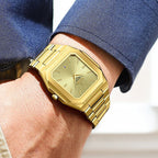 REWARD RD 613151M Quartz Watch - Live Edition Men's Retro Square Case Full IPG Gold Stainless Steel Band Ultra-Slim 8.5mm Body Luminous Hands 6H Date Sunburst Dial Wristwatch