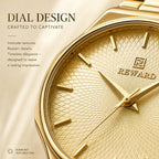 REWARD RD 213032L Quartz Watch - Live Edition Women's Elegant 28mm Full IPG Gold Stainless Steel Band Luminous Hands Sunburst Radial Dial Wristwatch