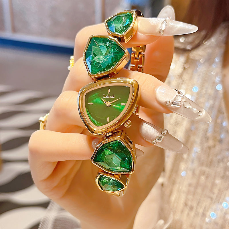 Labaoli LA682 Quartz Watch - Live Edition Women's Avant-Garde 27mm Asymmetric Case Irregular Cobblestone Faceted Gemstone Link Jewelry Bracelet Timepiece