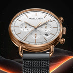 Sollen SL705 Quartz Watch - Men's Multi-Function Dual-Time Domed Glass Stainless Steel Mesh Band Wristwatch