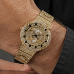 LOOK WORLD RKS257 Live Edition Men's Iced Out Watch - Luxury Full Crystals Encrusted Round Case Creative Spinning Dollar Sign Dial Metal Band Hiphop Wristwatch