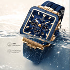 REWARD RD 833569M Quartz Watch - Live Edition Men's Luxury Bold Square Case Full Chronograph Luminous Hands Date Window Sport Silicone Strap Wristwatch
