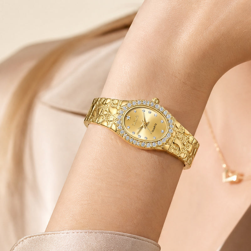 Labaoli LA631 Quartz Watch - Live Edition Women's Luxury Jewelry Elegant Crystal Bezel 3D Textured Embossed Bracelet Thin Bangle Wristwatch