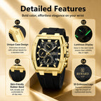 REWARD RD 832261M Live Edition Men's Luxury Sport Watch - Chronograph 6-Hand Multi Function Tonneau Armor Case Date Window Silicone Strap Wristwatch