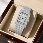 KDW KDW8315L Quartz Watch - Live Edition Women's Luxury 46mm Full Iced-Out Crystal Pavé Square Case Roman Numeral Day-Date Luminous Hands Fully Encrusted Link Bracelet Wristwatch