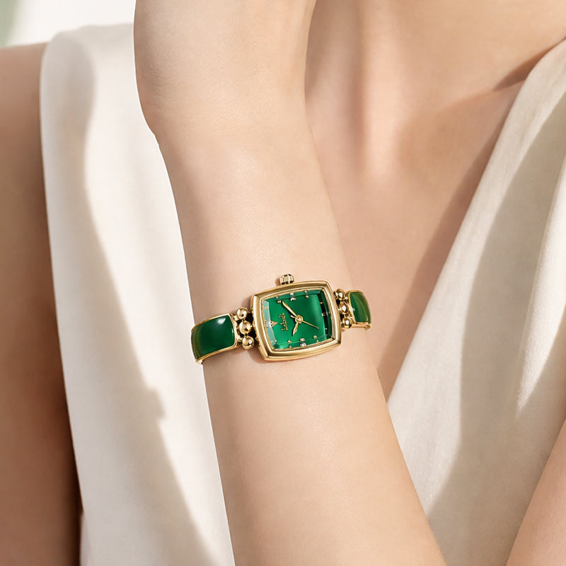 Labaoli LA653 Quartz Watch - Live Edition Women's Elegant 20mm Square Tonneau Case Faceted Diamond-Cut Glass Minimalist Crystal Dial Full IPG Gold Enamel Texture Bangle Bracelet Timepiece