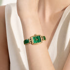Labaoli LA653 Quartz Watch - Live Edition Women's Elegant 20mm Square Tonneau Case Faceted Diamond-Cut Glass Minimalist Crystal Dial Full IPG Gold Enamel Texture Bangle Bracelet Timepiece