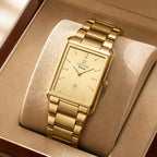 REWARD RD 613568M Quartz Watch - Live Edition Men's Classic Square Full IPG Gold Stainless Steel Band Ultra-Slim 8.5mm Case 6H Date Brushed Dial Wristwatch