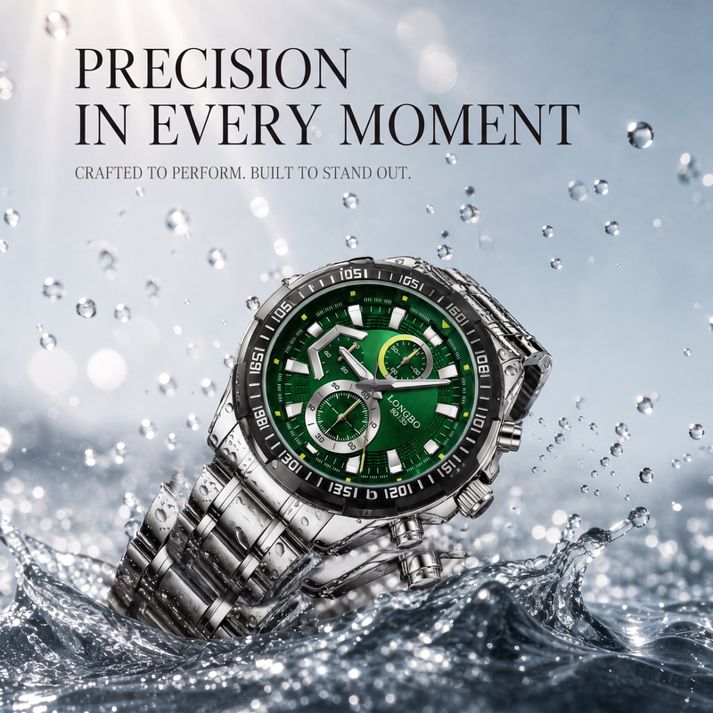 LONGBO LA80135G Live Edition Men's Sport Quartz Watch - 47mm Case Sporty Multi-Subdial Design Stainless Steel Bracelet Wristwatch