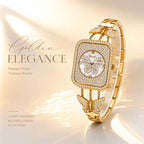 BELBI BL8214 Quartz Watch - Live Edition Luxury Full IPG Gold Crystal Pavé Butterfly Motif Mother-of-Pearl Dial Jewelry Bangle Bracelet Wristwatch