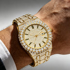 PRECIOUS 8243 Live Edition Men's Iced Out Watch - Luxury Large Crystal Bezel Pave Dial Date Window Metal Band Hiphop Sport Wristwatch