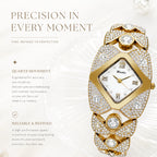 BELBI BL8113 Quartz Watch - Live Edition Women's Luxury Full IPG Gold Crystal Pavé Ornate Shield Case Mother-of-Pearl Dial Jewelry Bracelet Wristwatch