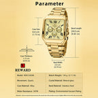 REWARD RD 812265M Quartz Watch - Live Edition Men's Luxury Square Case Full IPG Gold Roman Numerals Chronograph Luminous Hands Date Stainless Steel Band Wristwatch