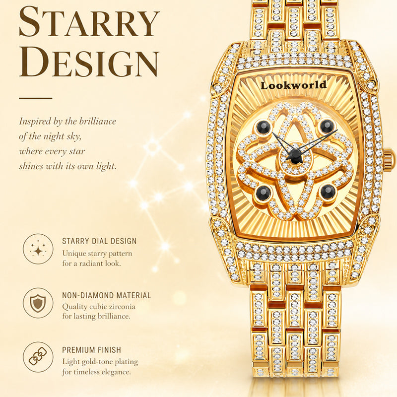 LOOK WORLD RKS1032 Live Edition Men's Iced Out Watch - Luxury Full Crystals Encrusted Tonneau Case Creative Spinning Kinetic Dial Metal Band Hiphop Wristwatch