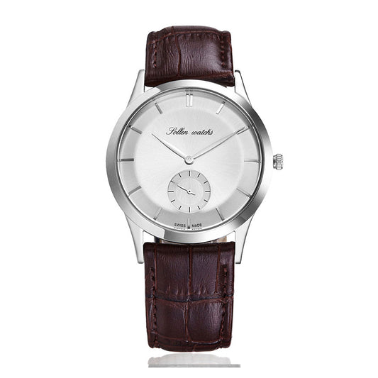 Sollen 9003 Quartz Watch - Men's Small Seconds Sunray Dial Genuine Leather Strap Wristwatch