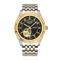 Sollen 9006 Automatic Watch - Men's Open-Heart Vertical Textured Crystal Bezel 7-Bead Stainless Steel Bracelet Wristwatch