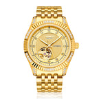 Sollen 9006 Automatic Watch - Men's Open-Heart Vertical Textured Crystal Bezel 7-Bead Stainless Steel Bracelet Wristwatch