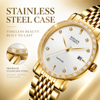 Sollen 9007 Automatic Watch - Men's & Women‘s Couple Sunray Dial Crystal Bezel 9-Bead Stainless Steel Bracelet Wristwatch