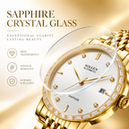 Sollen 9007 Automatic Watch - Men's & Women‘s Couple Sunray Dial Crystal Bezel 9-Bead Stainless Steel Bracelet Wristwatch
