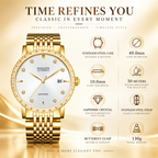 Sollen 9007 Automatic Watch - Men's & Women‘s Couple Sunray Dial Crystal Bezel 9-Bead Stainless Steel Bracelet Wristwatch