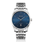 Sollen 9008 Automatic Watch - Men's Sunray Dial Slim Profile 9-Bead Stainless Steel Bracelet Wristwatch