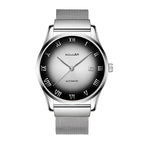 Sollen 9012 Automatic Watch - Men's Roman Sunray Dial Slim Profile Stainless Steel Mesh Strap Wristwatch