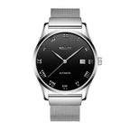 Sollen 9012 Automatic Watch - Men's Roman Sunray Dial Slim Profile Stainless Steel Mesh Strap Wristwatch