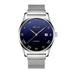 Sollen 9012 Automatic Watch - Men's Roman Sunray Dial Slim Profile Stainless Steel Mesh Strap Wristwatch