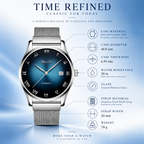 Sollen 9012 Automatic Watch - Men's Roman Sunray Dial Slim Profile Stainless Steel Mesh Strap Wristwatch