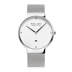 Sollen 9015 Series Quartz Watch - Men's Ultra-Thin Minimalist Dial Slim Profile Stainless Steel Mesh Strap Wristwatch