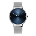 Sollen 9015 Series Quartz Watch - Men's Ultra-Thin Minimalist Dial Slim Profile Stainless Steel Mesh Strap Wristwatch