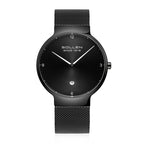 Sollen 9015 Series Quartz Watch - Men's Ultra-Thin Minimalist Dial Slim Profile Stainless Steel Mesh Strap Wristwatch