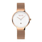 Sollen 9015L Series Quartz Watch - Women's Ultra-Thin Minimalist Dial Slim Profile Stainless Steel Mesh Strap Wristwatch