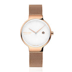Sollen 9015L Series Quartz Watch - Women's Ultra-Thin Minimalist Dial Slim Profile Stainless Steel Mesh Strap Wristwatch