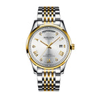 Sollen 9016 Automatic Watch - Men's Full Day Date Sunray Dial 9-Bead Stainless Steel Bracelet Wristwatch