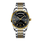 Sollen 9016 Automatic Watch - Men's Full Day Date Sunray Dial 9-Bead Stainless Steel Bracelet Wristwatch
