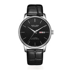 Sollen 9020 Automatic Watch - Men's Dual Calendar Sunray Dial Executive Stainless Steel Bracelet or Genuine Leather Strap Wristwatch