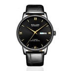 Sollen 9020 Automatic Watch - Men's Dual Calendar Sunray Dial Executive Stainless Steel Bracelet or Genuine Leather Strap Wristwatch