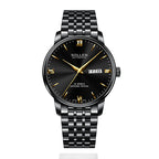Sollen 9020 Automatic Watch - Men's Dual Calendar Sunray Dial Executive Stainless Steel Bracelet or Genuine Leather Strap Wristwatch