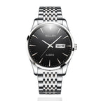 Sollen 9030 Automatic Watch - Men's Diamond-Set Dial Day Date 9-Bead Stainless Steel Bracelet Wristwatch