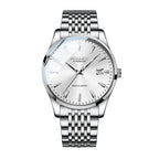 Sollen 9032 Automatic Watch - Men's Sunray Dial Luminous Dot Markers 9-Bead Stainless Steel Bracelet Wristwatch