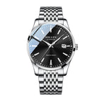 Sollen 9032 Automatic Watch - Men's Sunray Dial Luminous Dot Markers 9-Bead Stainless Steel Bracelet Wristwatch