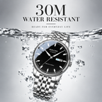 Sollen 9051 Automatic Watch - Men's Full Day Date Sunray Dial 7-Bead Stainless Steel Bracelet Wristwatch